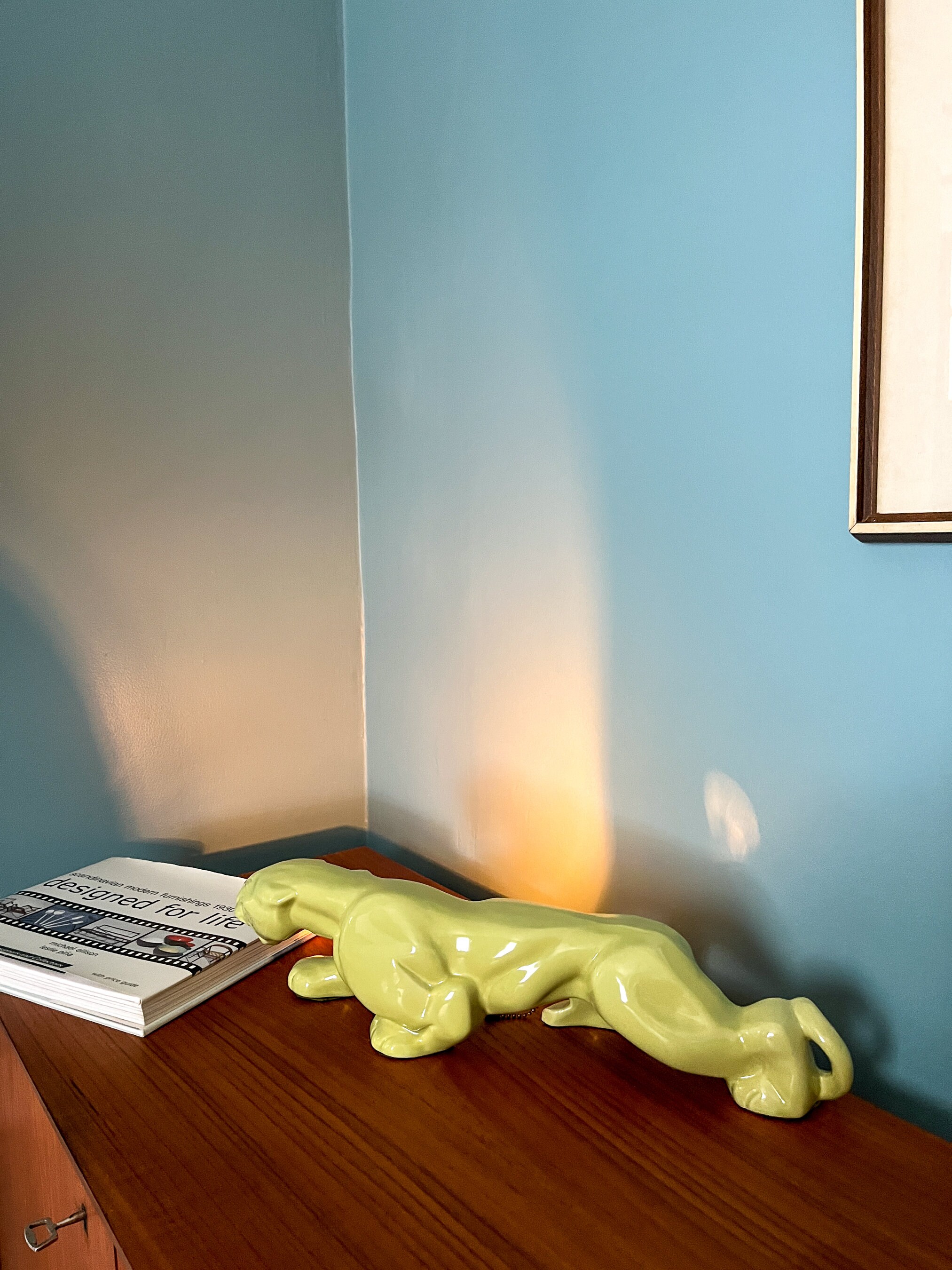 Mid Century Lamp Vintage Chartreuse Green TV Lamp Panther Lamp Green