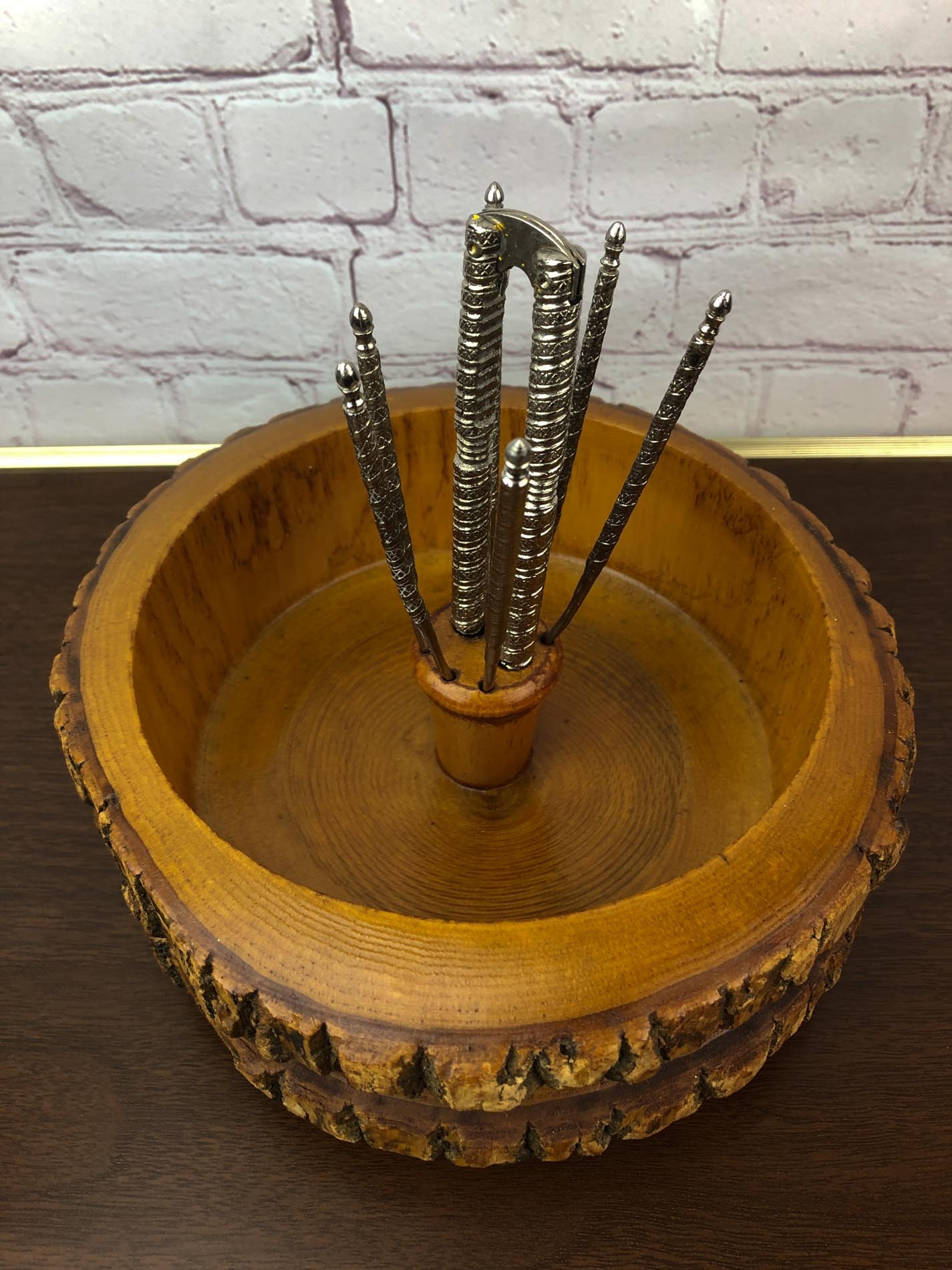 Vintage Wood Log Nut Bowl, Live Bark Edge Nut Bowl, Ellwood Rusticware