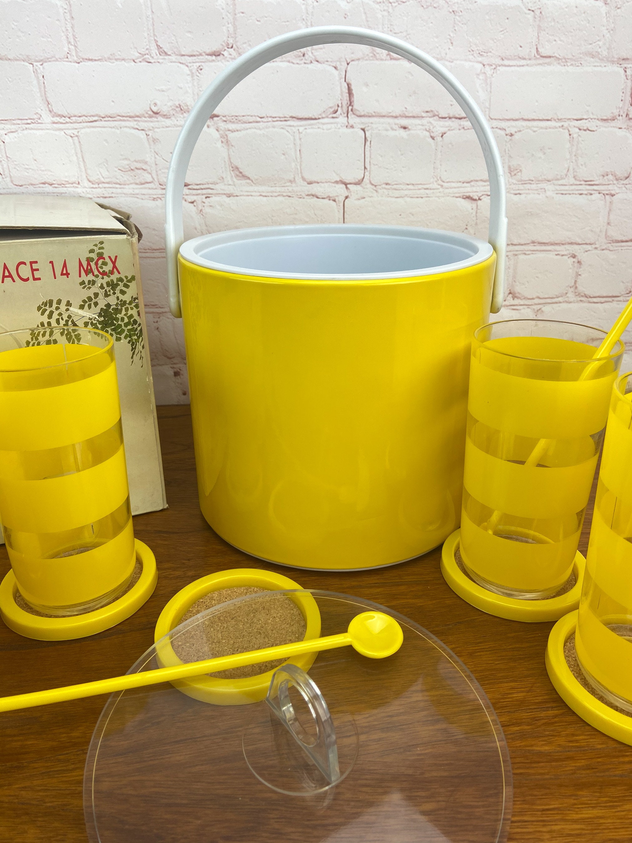Vintage Ice Bucket, Acrylic Ice Bucket, Yellow Ice Bucket, Yellow