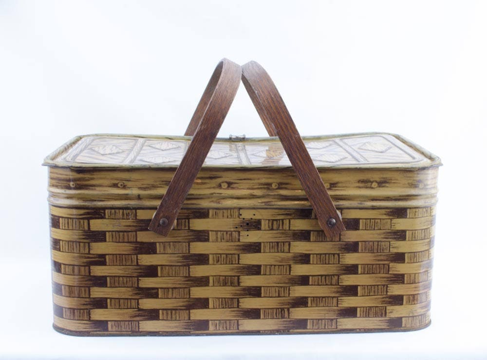 Vintage Tin Picnic Basket Circa 1930's