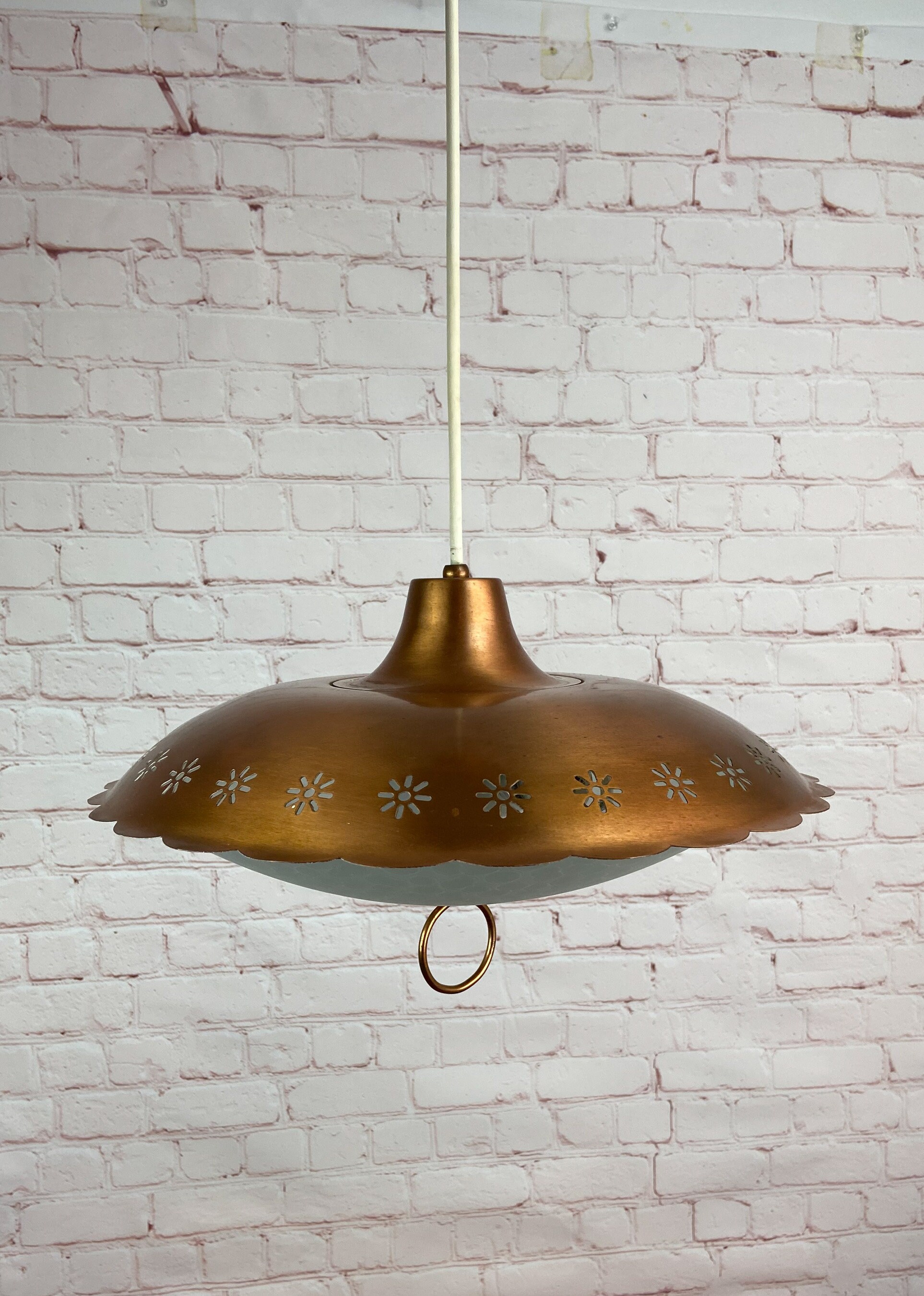 Retractable Ceiling Light, Flying Saucer Ceiling Light, Vintage Pull Down Ceiling Light, Mid