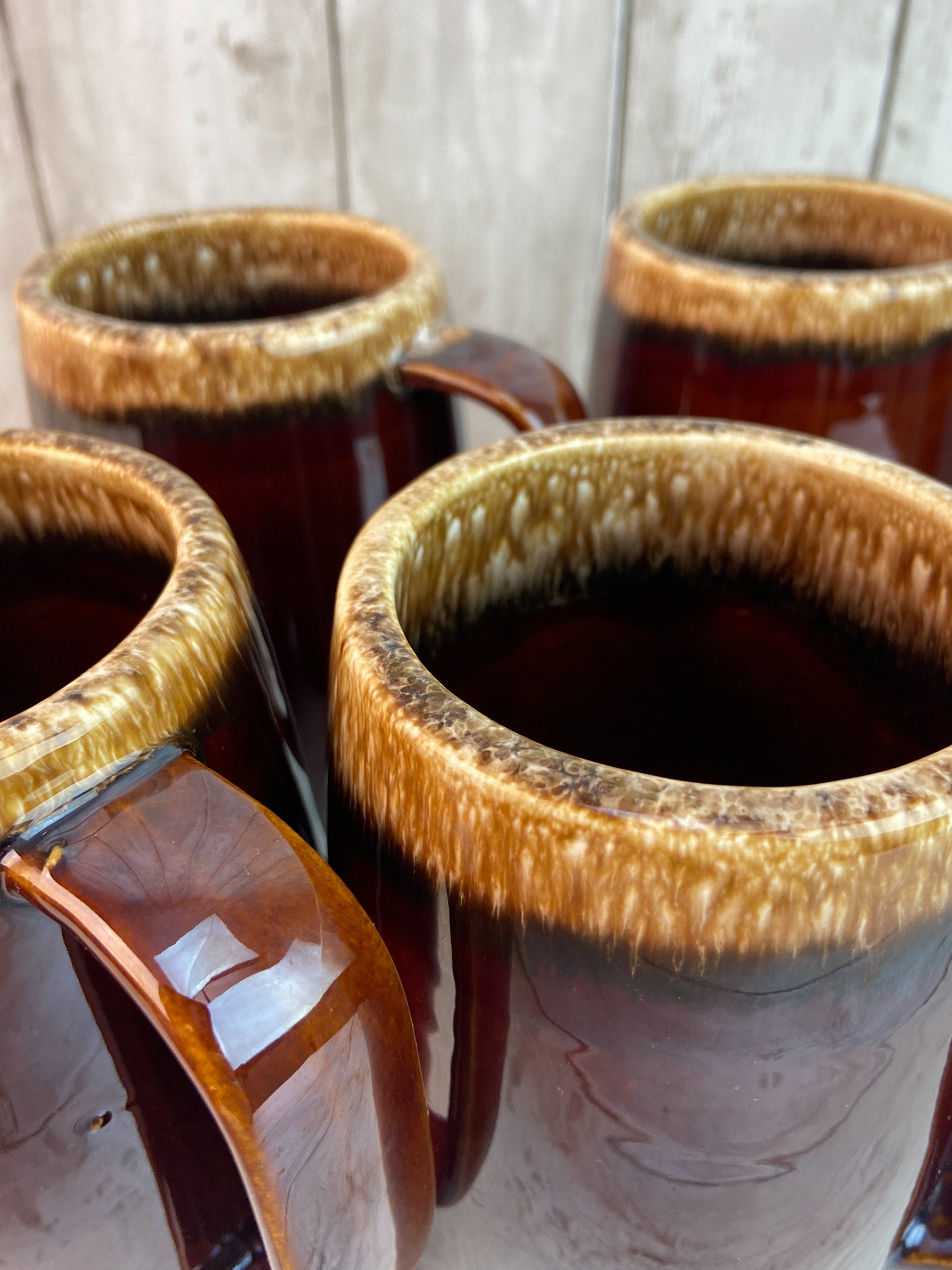 Hull Pottery Brown Drip Mugs, Hull Pottery USA, Brown Drip Stein, Hull