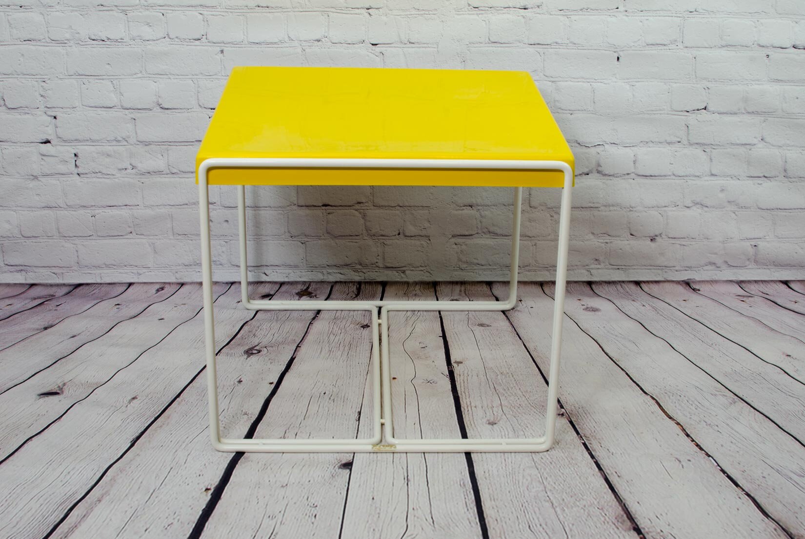 Yellow Table, Metal End Table, Mid Century Modern End Table, Industrial