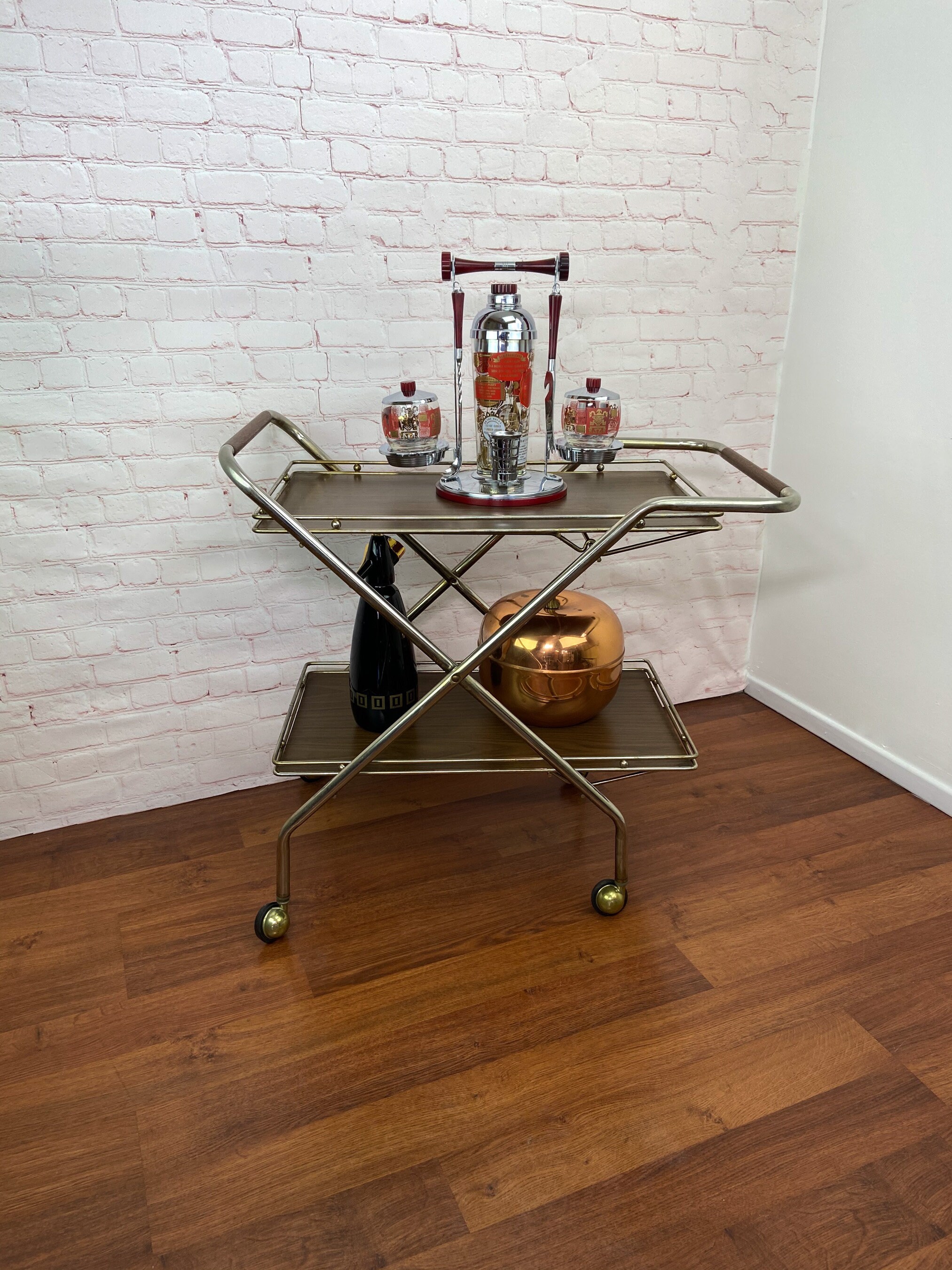 Mid Century Bar Cart, Folding Bar Cart, Vintage Bar Cart, Mad Men Bar