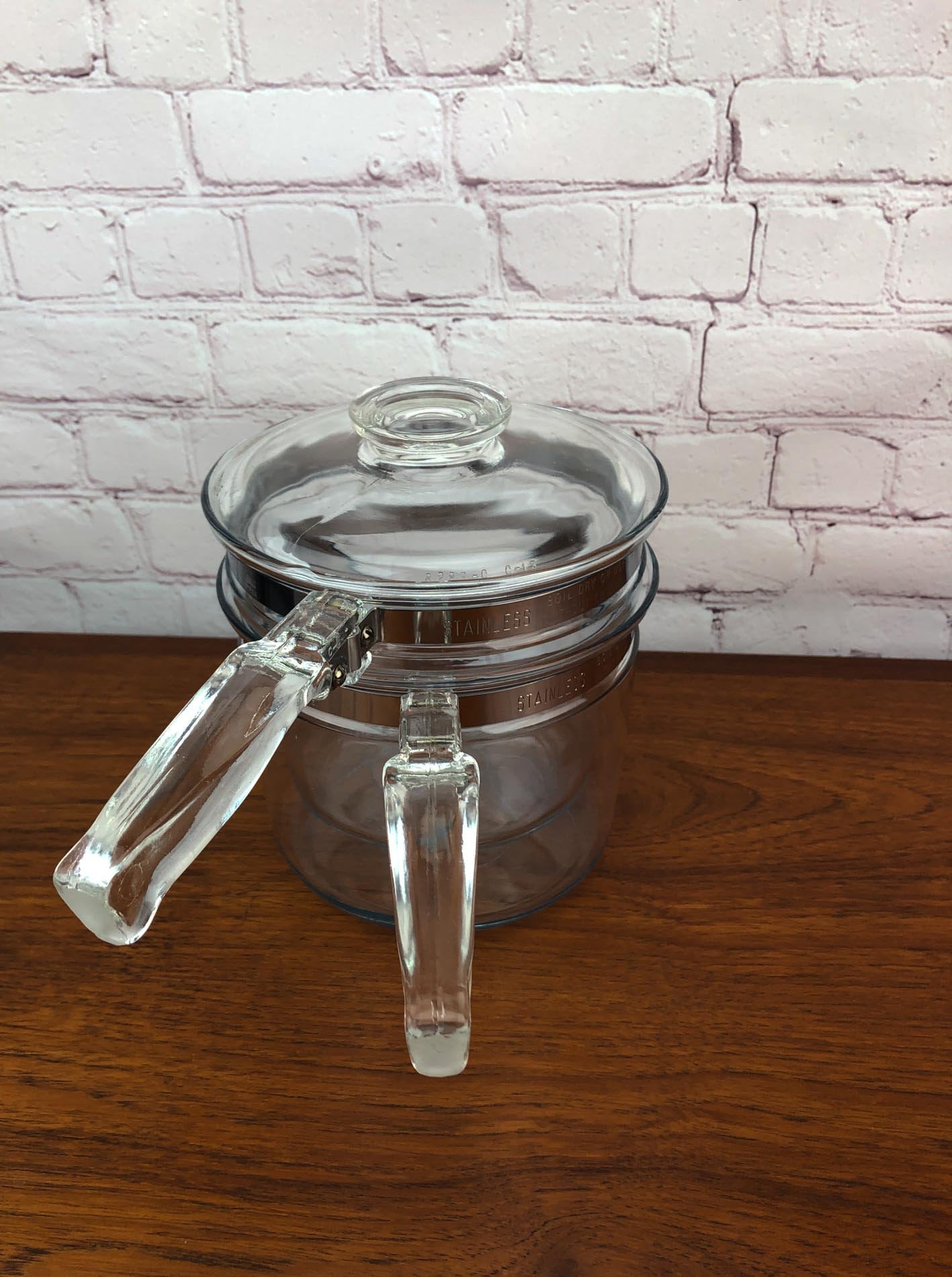 Pyrex Double Boiler, Flamware, Vintage Pyrex Glass, Glass Double Boiler