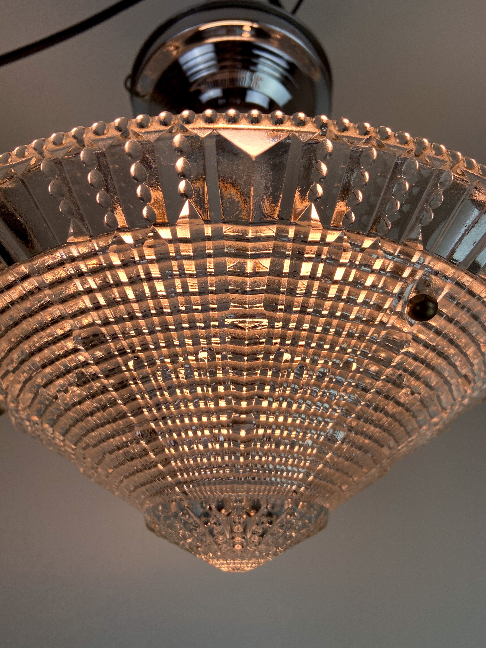 Art Deco Ceiling Light, Art Deco Ceiling Fixture, Pressed Glass Ceiling