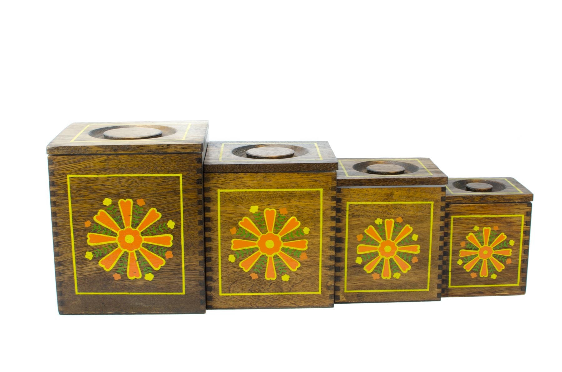 Daisy Canister Set, Rustic Wood Kitchen Canisters, Boho Counter