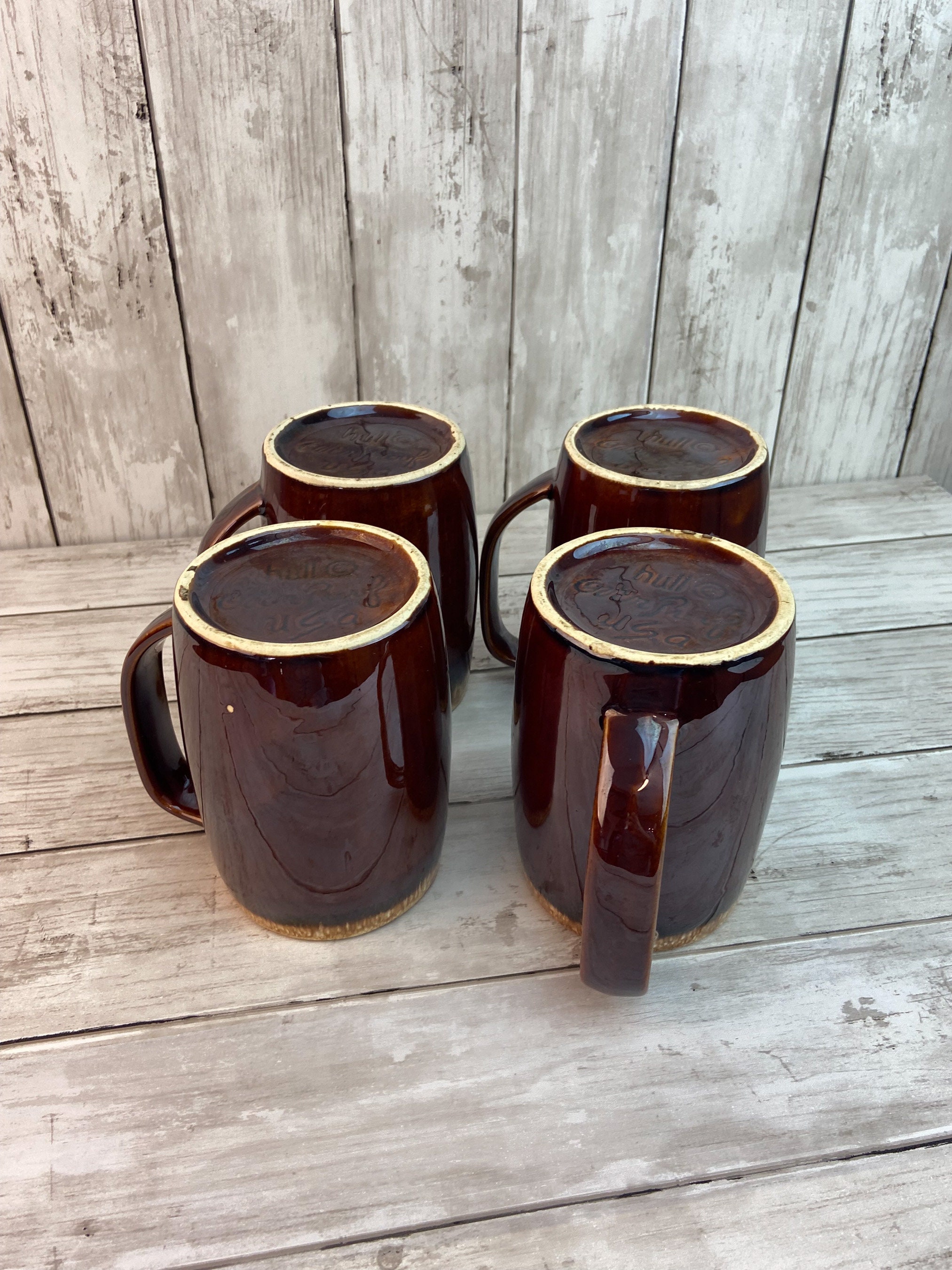 Hull Pottery Brown Drip Mugs, Hull Pottery USA, Brown Drip Stein, Hull