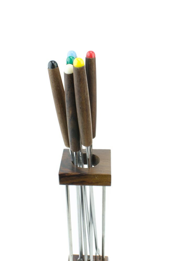 Rosewood Fondue Fork Stand, Vintage Fondue Forks, Fondue Fork Stand