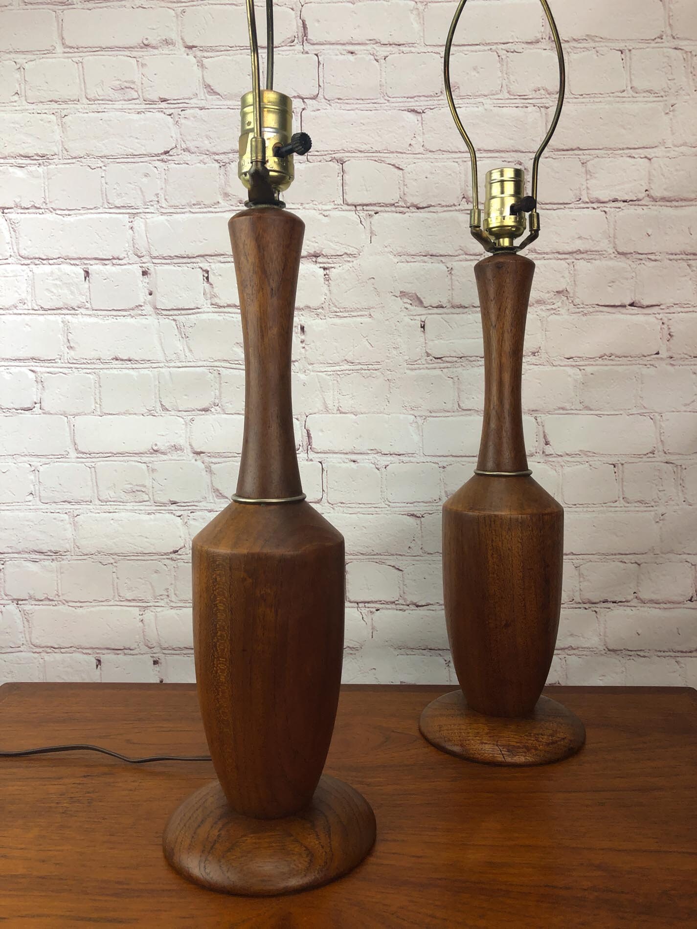 Danish Teak Table Lamps(PAIR) with Brass Accents, Mid Century Table