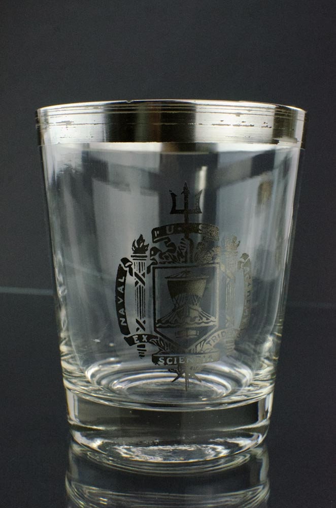 Vintage United States Naval Academy Silver Fade Rock Glasses, USNA