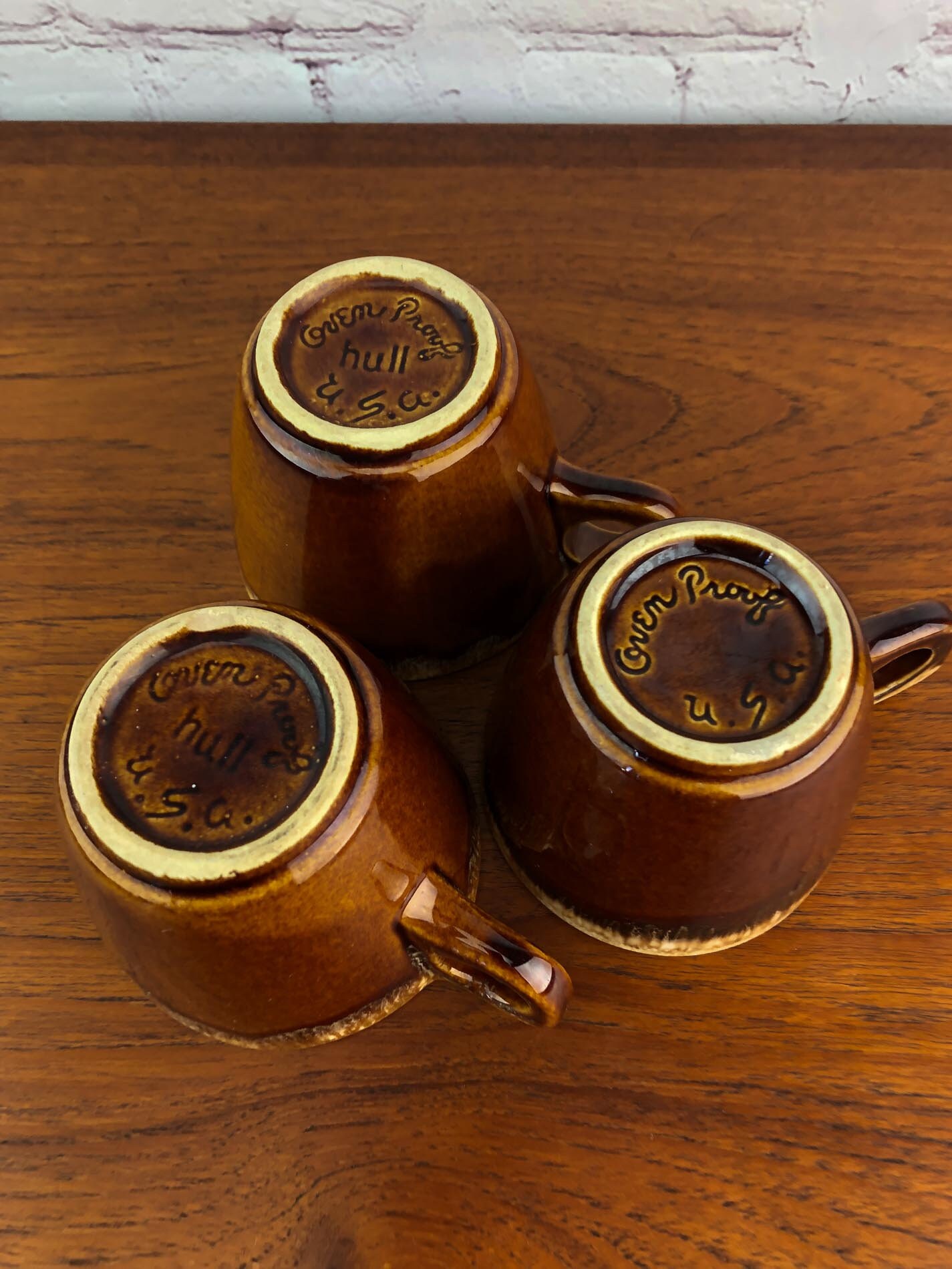 Hull Brown Drip Coffee Mugs(3), Oven Proof USA, House and Garden,Mirror