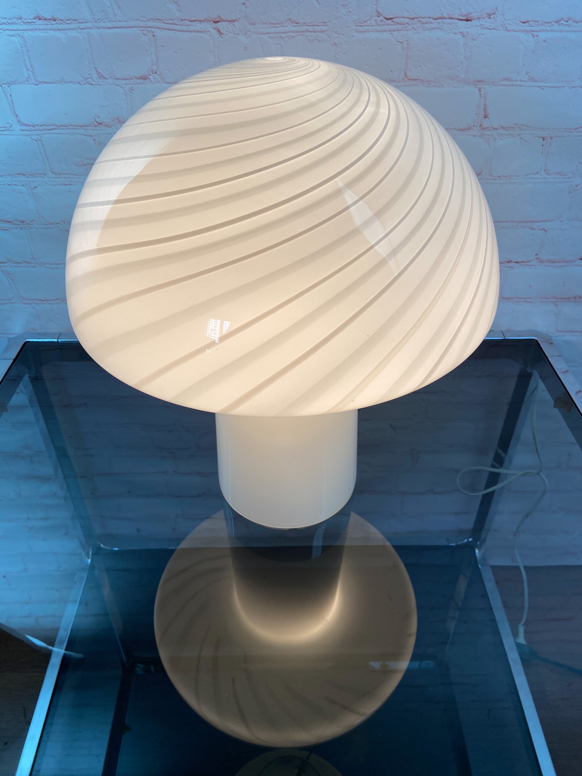 Murano Mushroom Lamp, Murano Mushroom Glass Lamp, Murano White Swirl