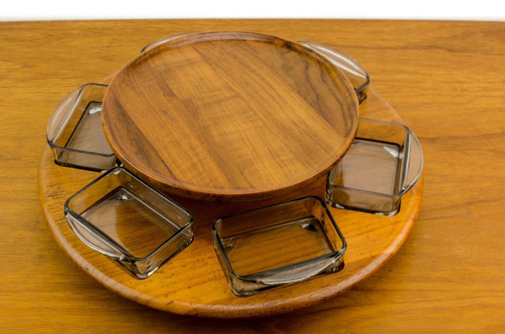 Digsmed Lazy Susan, Teak Lazy Susan, Mid Century Lazy Susan, Stainless Steel Fondue Set, Danish