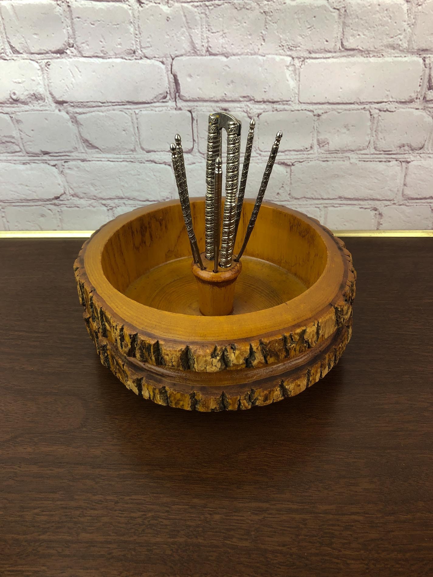 Vintage Wood Log Nut Bowl, Live Bark Edge Nut Bowl, Ellwood Rusticware