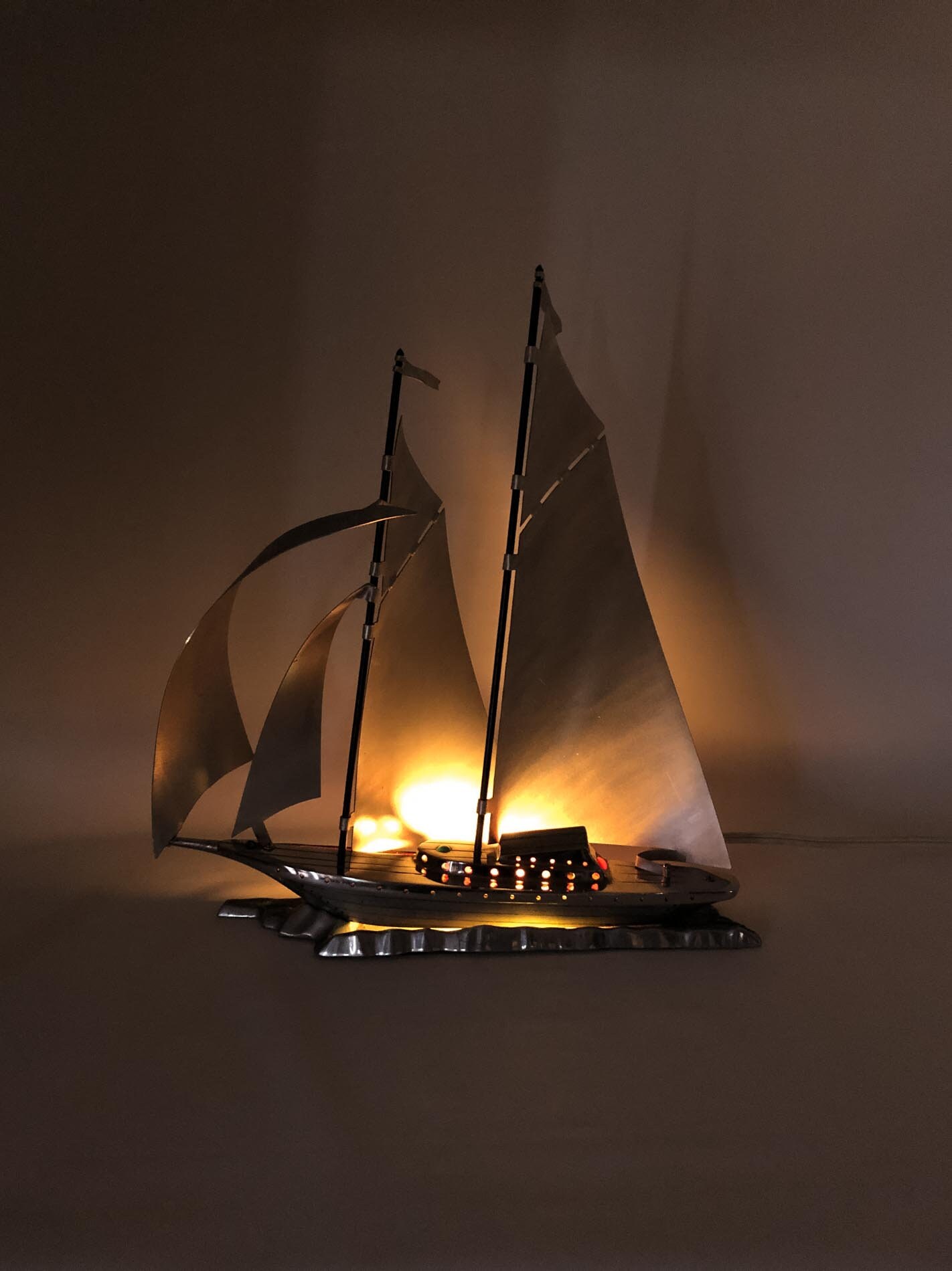 Chrome Yaht Lamp, Aluminum Sailboat Lamp, Art Deco Table Lamp, Art Deco