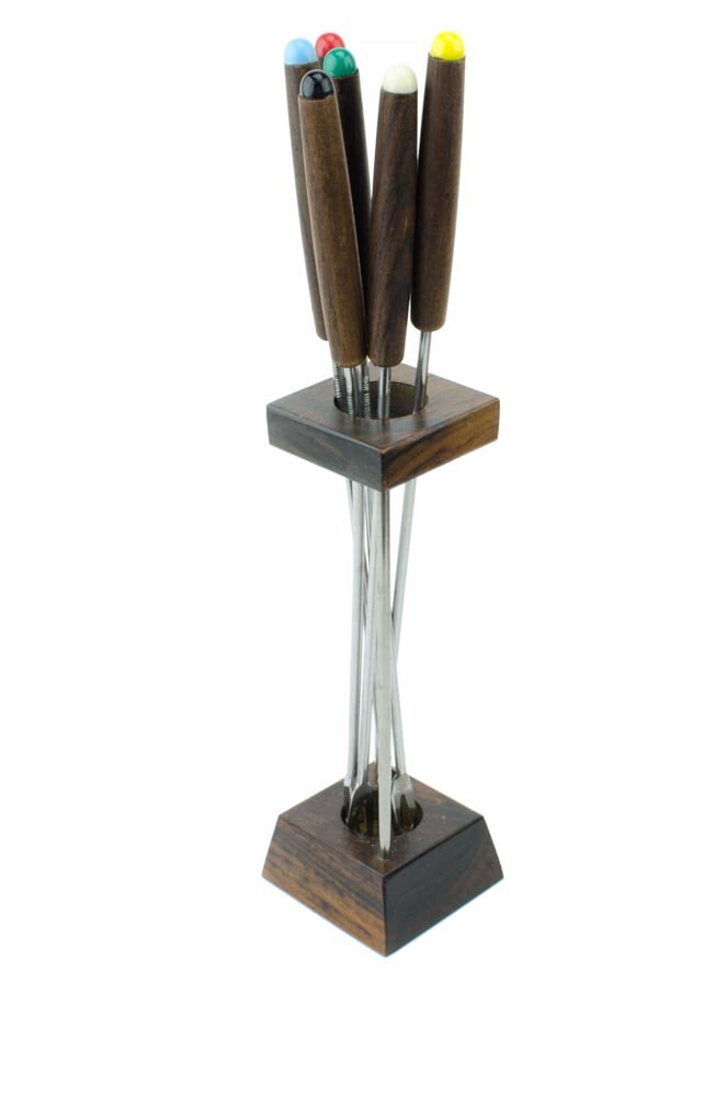 Rosewood Fondue Fork Stand, Vintage Fondue Forks, Fondue Fork Stand