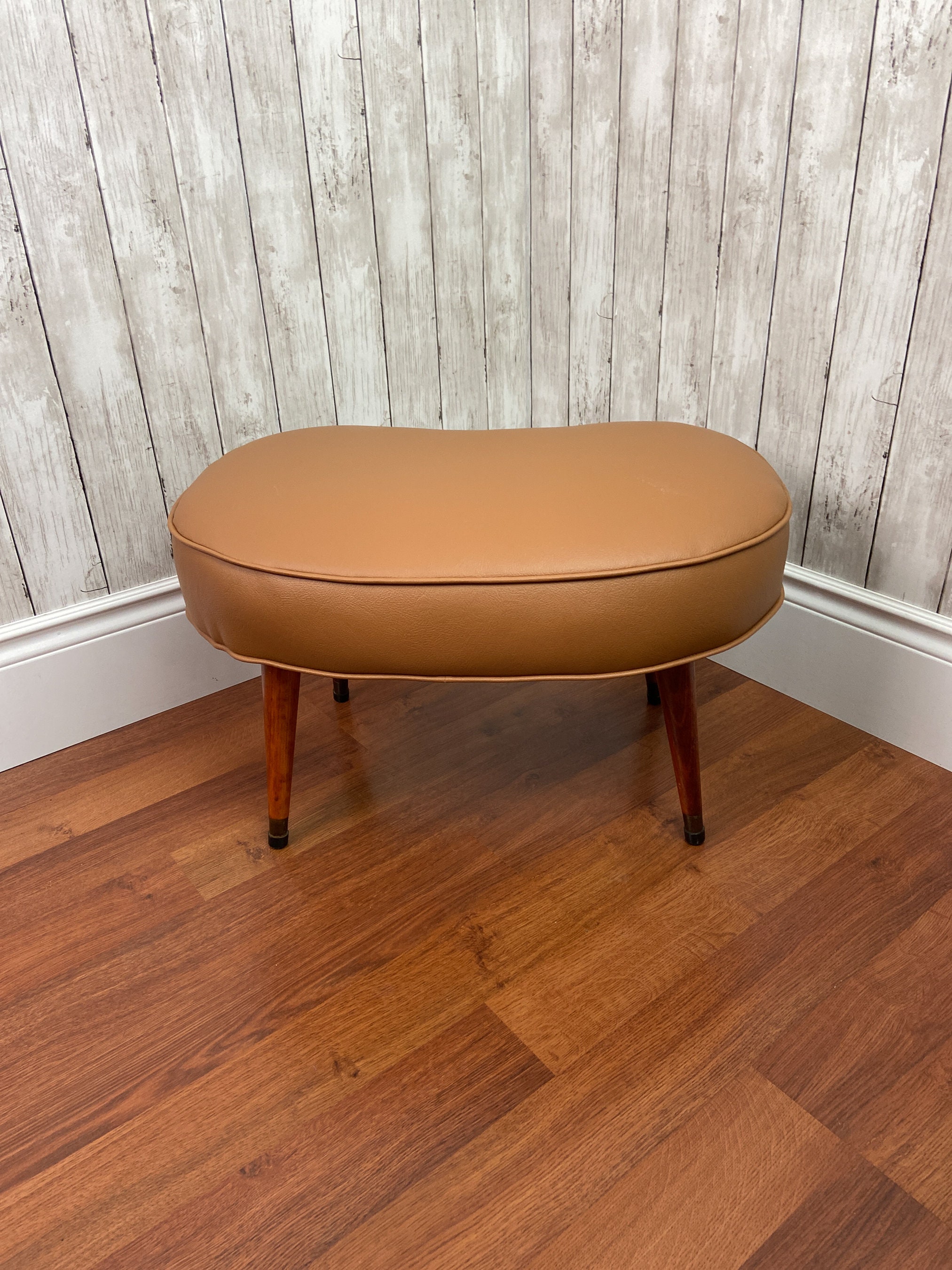 Vinyl Footstool Kidney Shaped Footstool Vintage Vinyl Footstool Mid