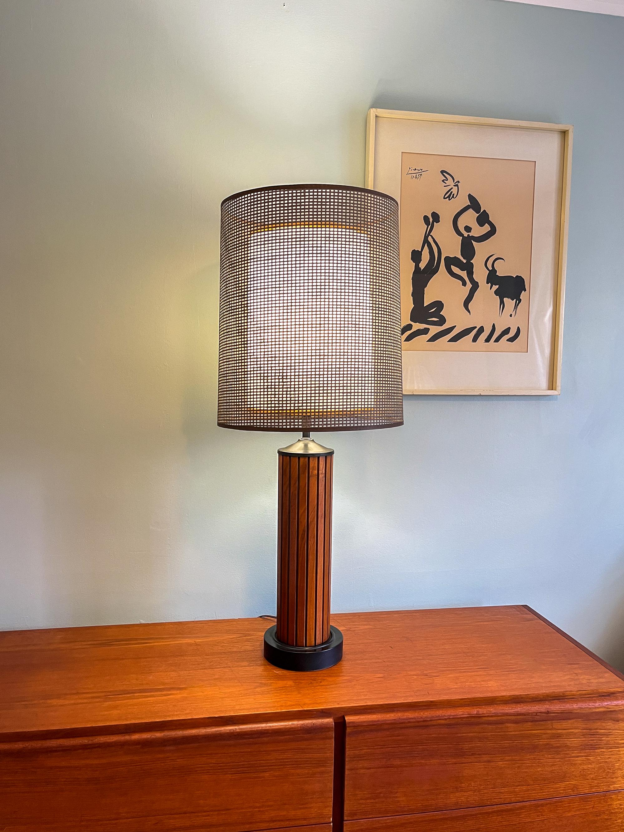 Bruce Industries Lamp Gruvwood Lamp Mid Century Walnut Tambour