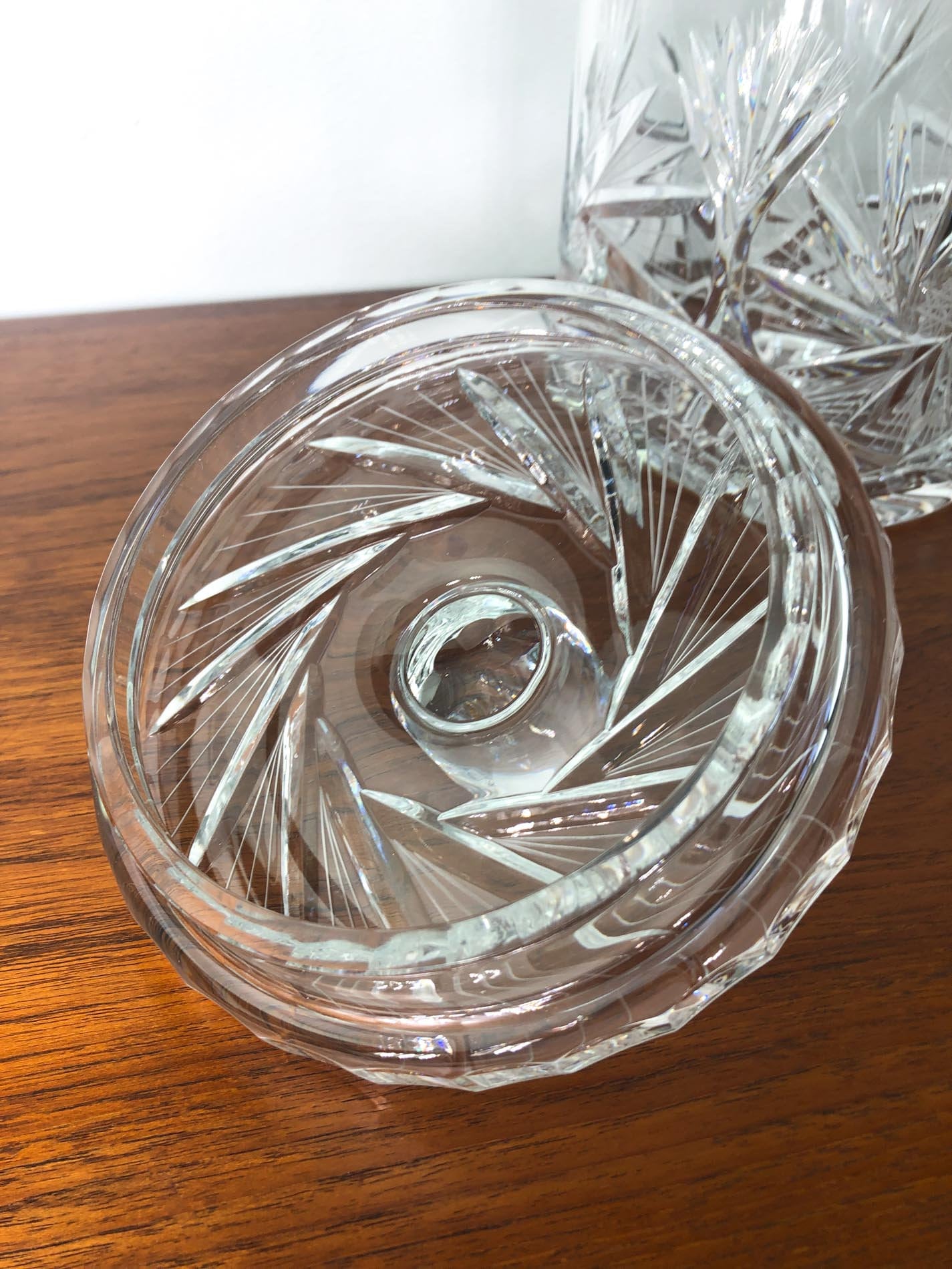 Mid Century Crystal Ice Bucket, W. German Deep Cut Crystal Ice Bucket