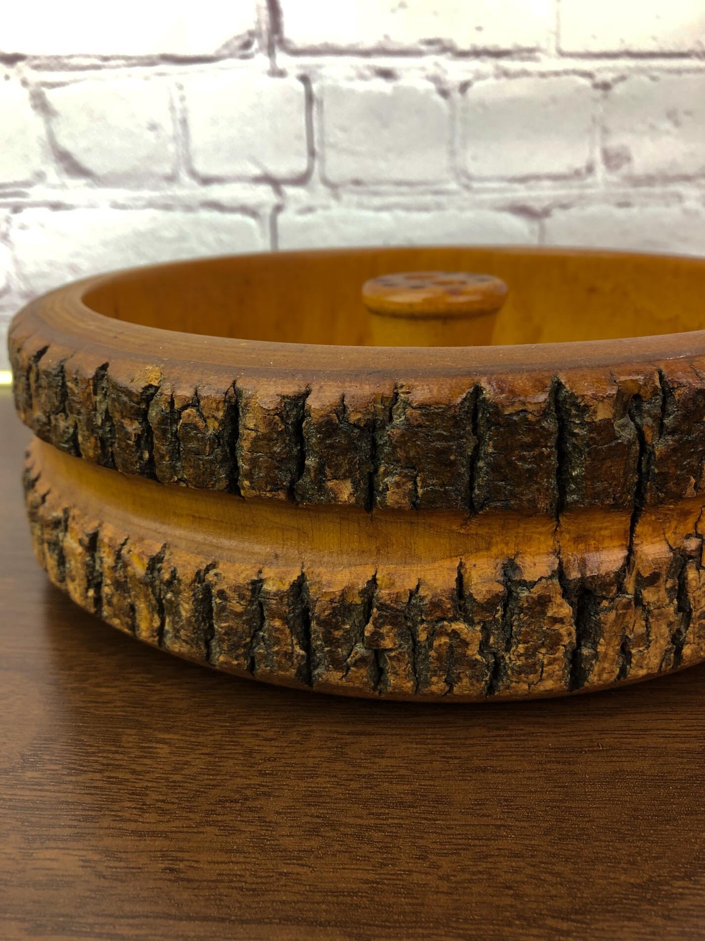 Vintage Wood Log Nut Bowl, Live Bark Edge Nut Bowl, Ellwood Rusticware