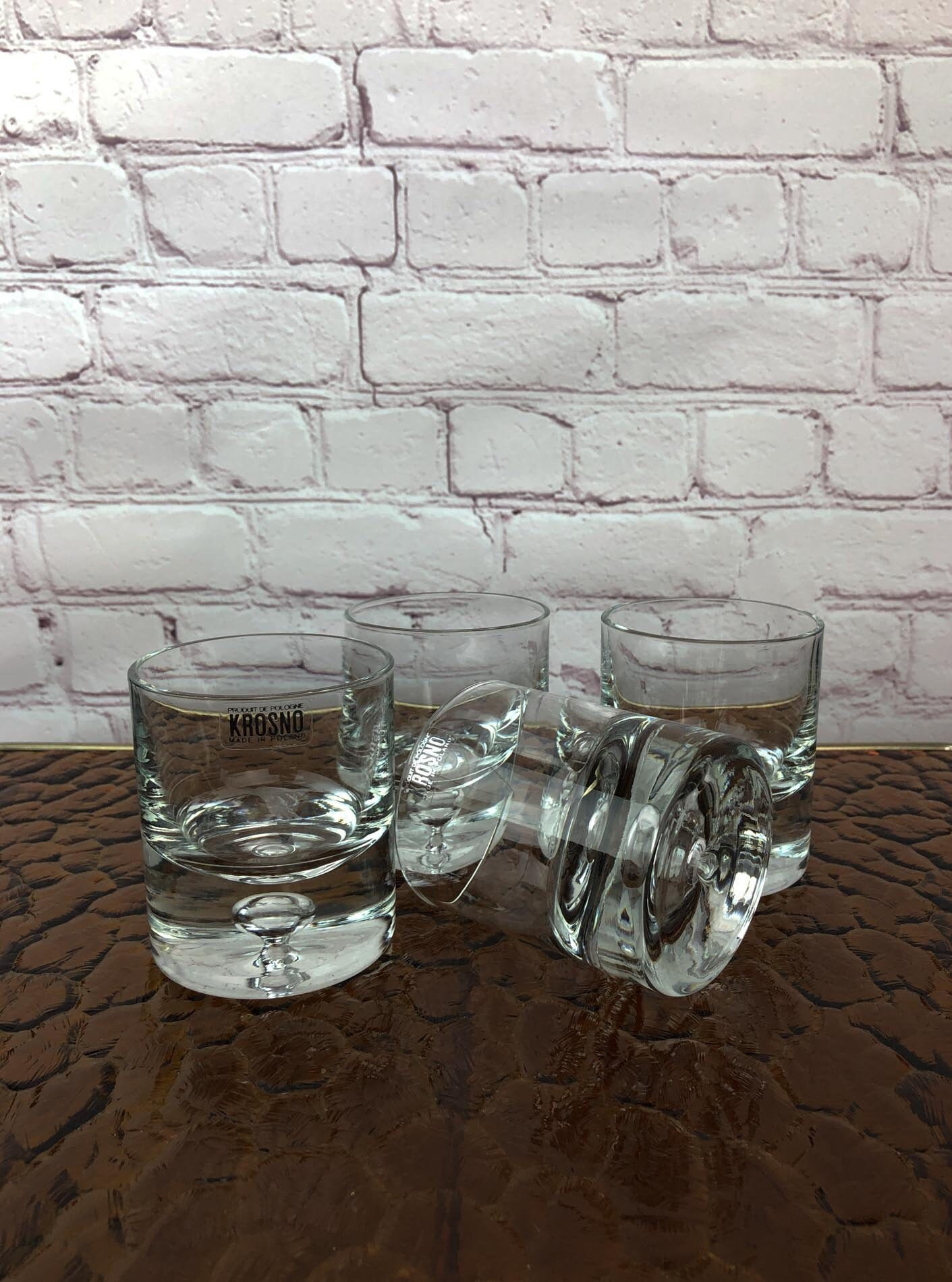 Crystal Whisky Glasses(Set of Four), Krosno Poland, Suspended Bubble
