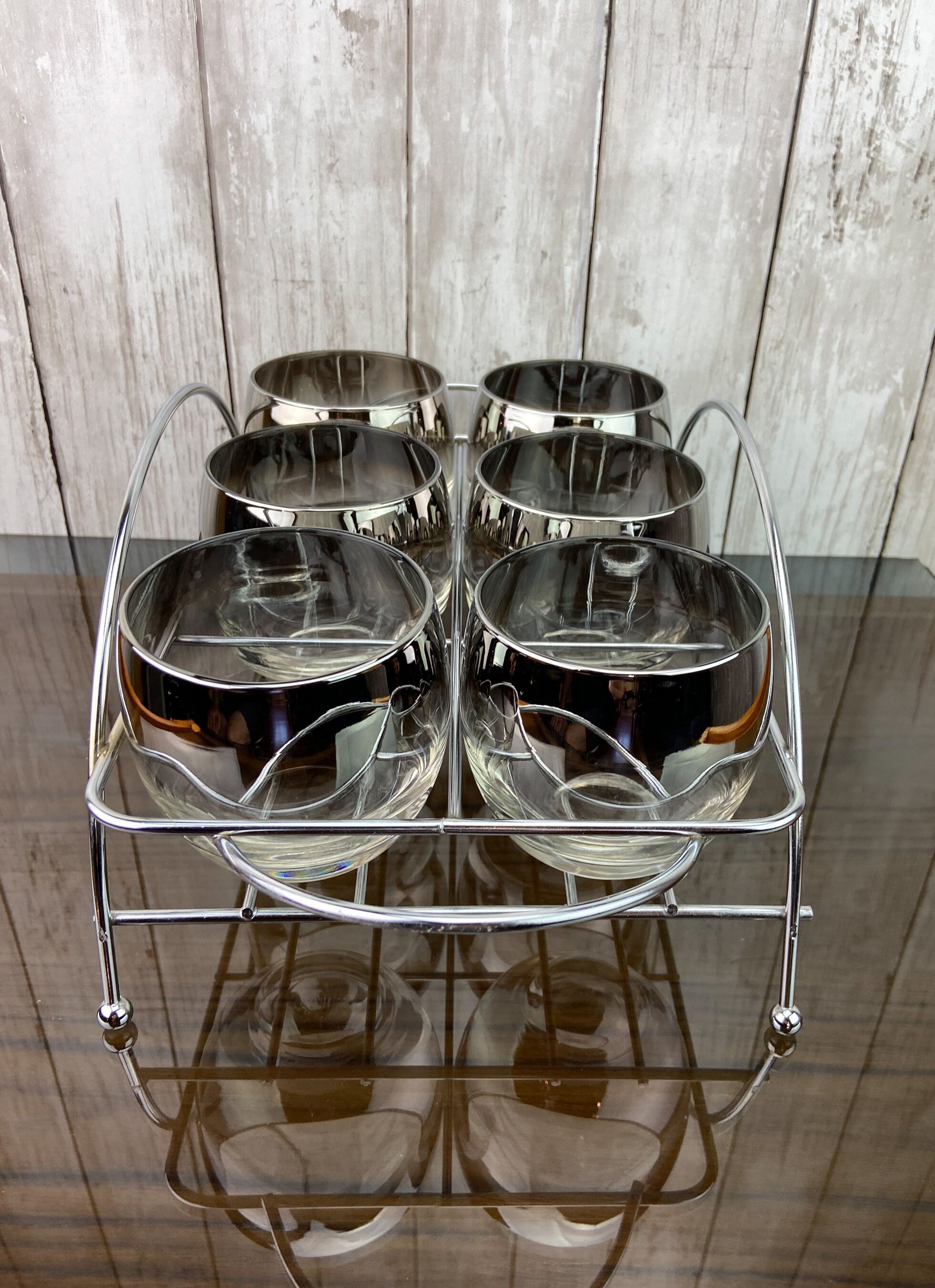 MCM Glass Caddy Glass Caddy Vintage Silver Tumblers Vintage Drink Caddy