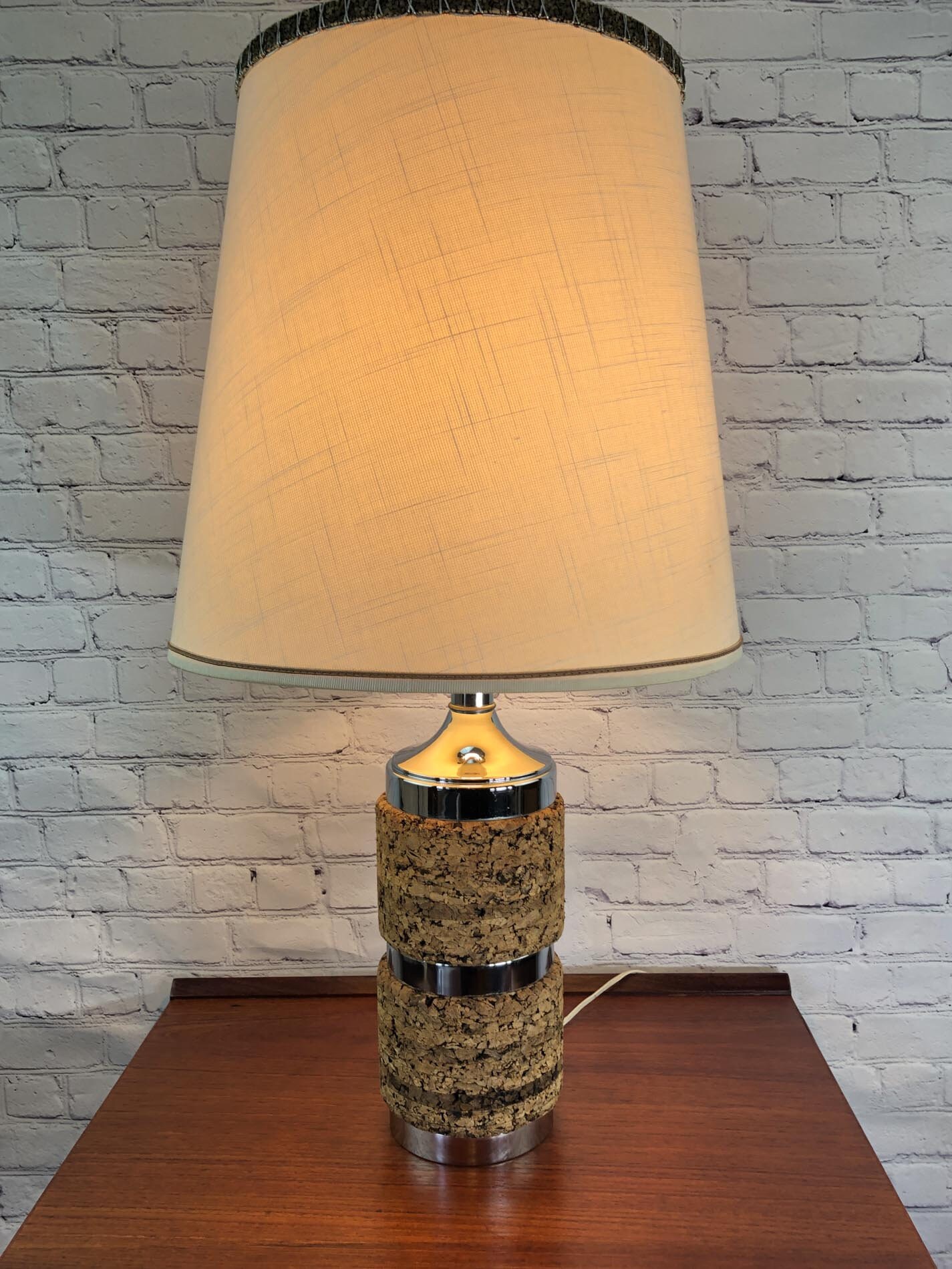 Mid Century Table Lamp Chrome and Cork Table Lamp Eames Era Table Lamp