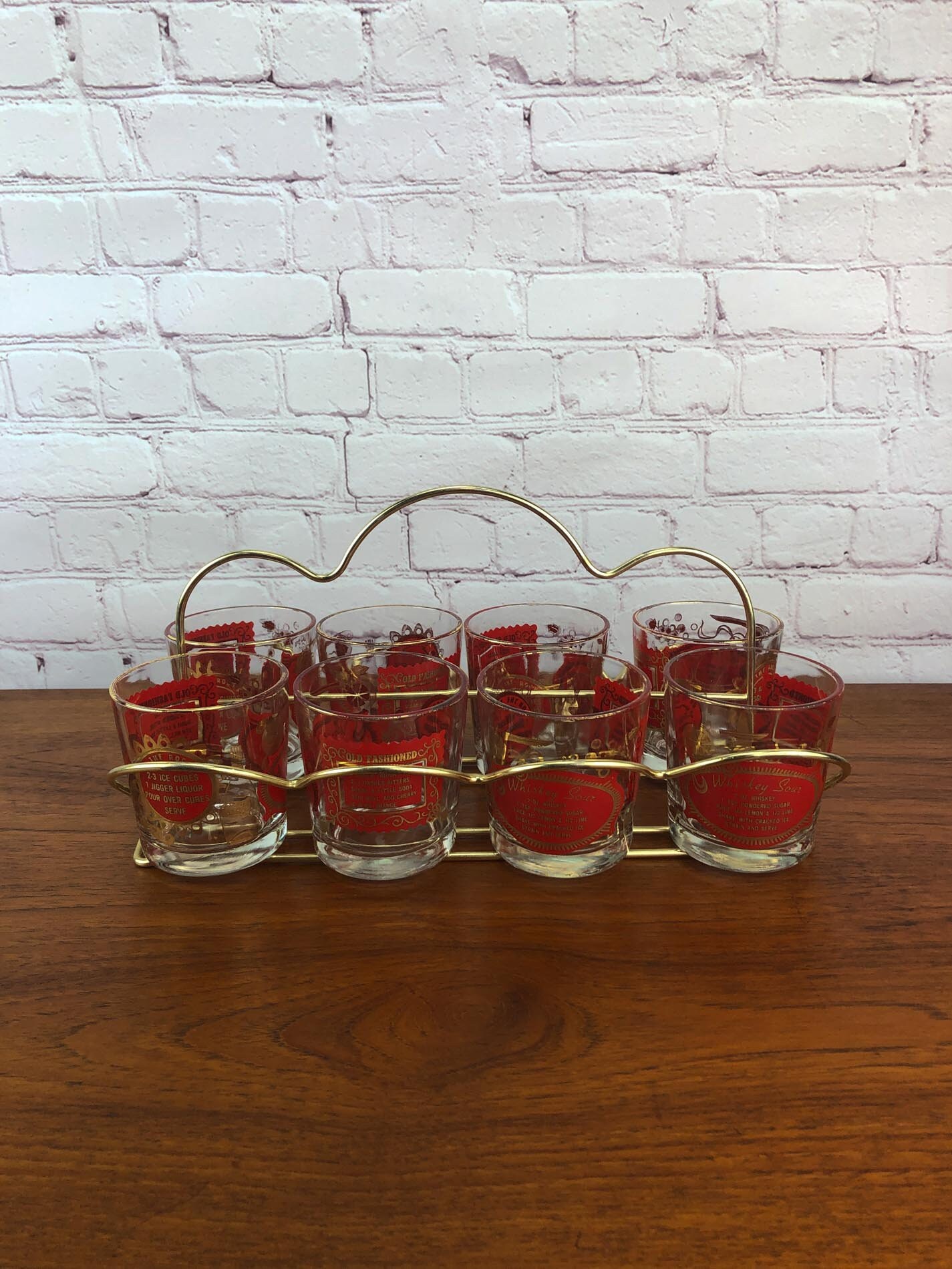 Whisky Sour Glasses, Mid Century Drink Caddy, Vintage (8) Mid