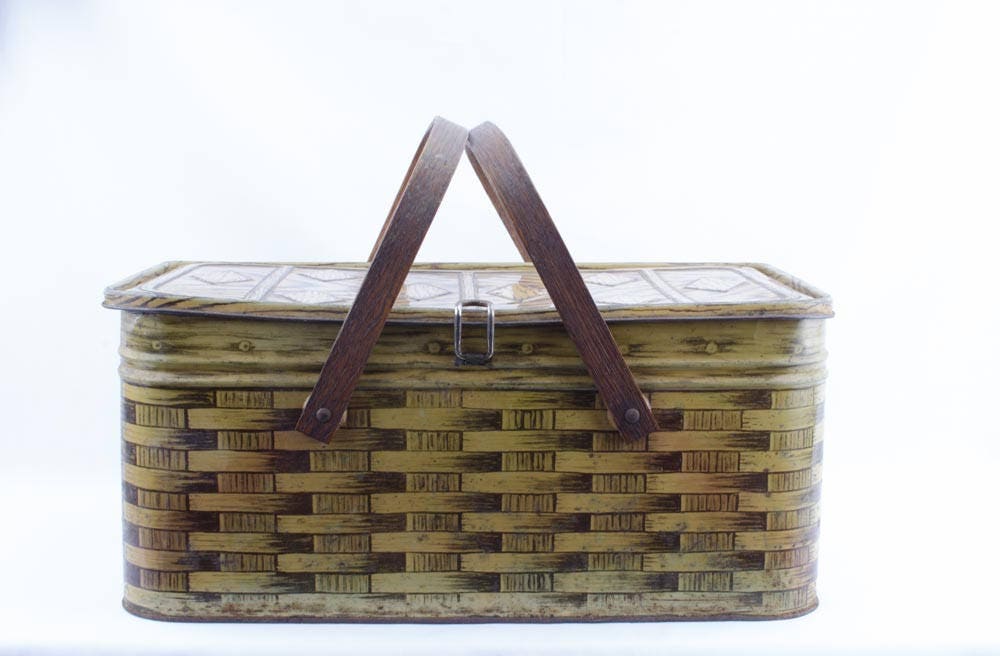 Vintage Tin Picnic Basket Circa 1930's