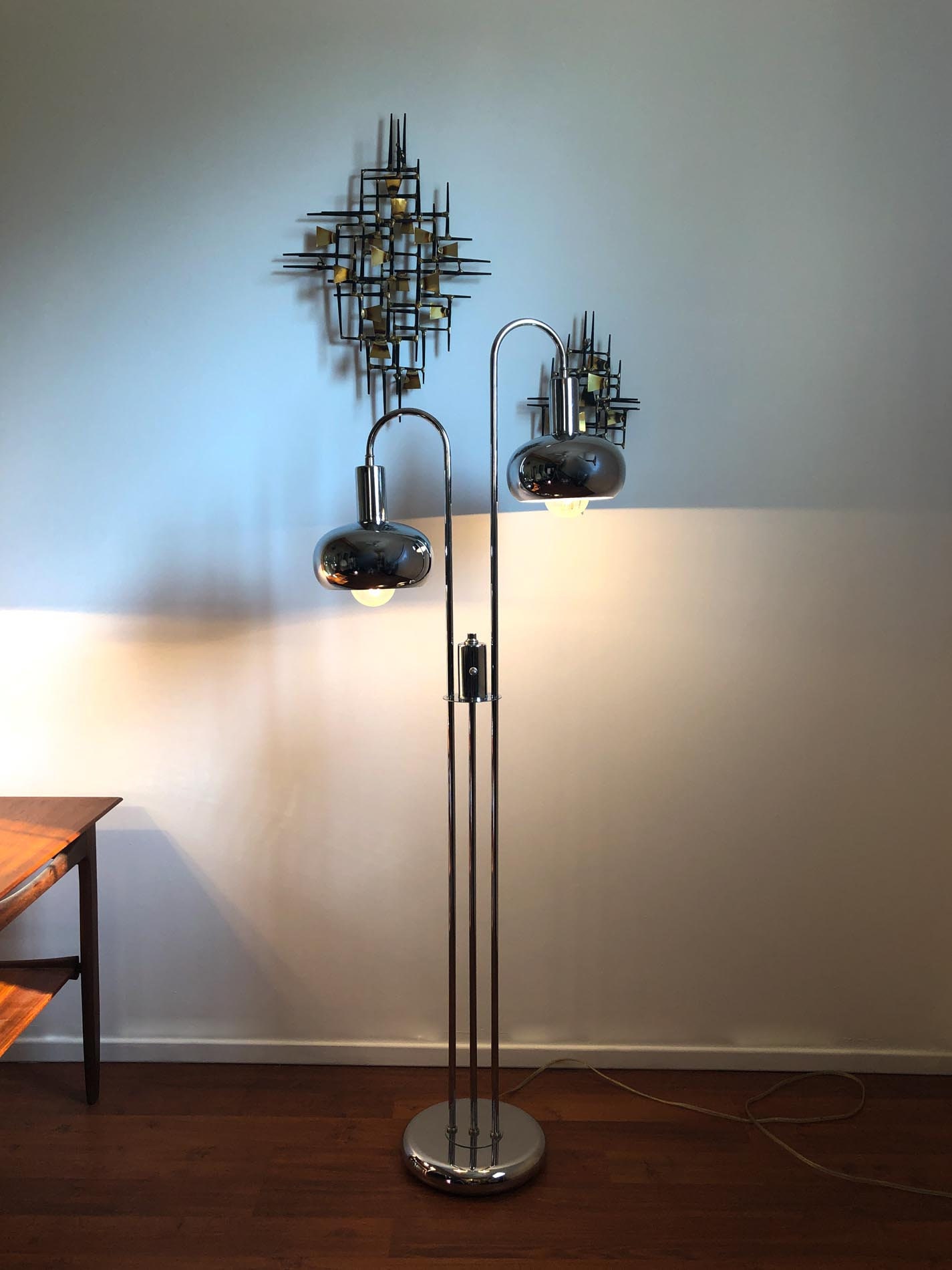 ON HOLD—-/Mid Century Chrome Floor Lamp, Chrome Sputnik Floor Lamp, Two