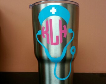 Doctor nurse healthcare provider stethoscope vinyl decal sticker with circle monogram, decal for laptop yeti ozark trail tumbler cup