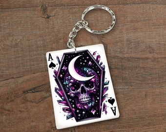Porte-clés/porte-clés de carte à jouer cosmique crâne de cristal gothique