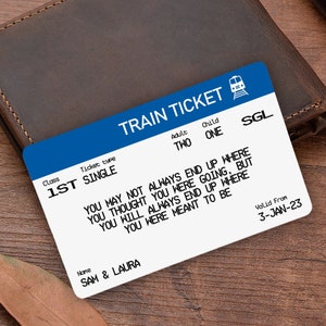Billet de train personnalisé Insert de portefeuille en plastique, femme, papa, mari, maman, fête des pères, cadeaux personnalisés pour lui pour elle