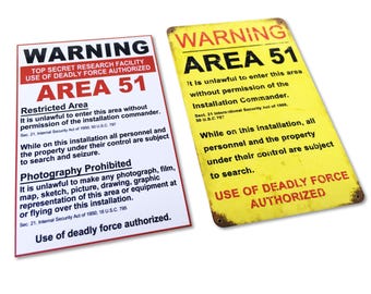 Area 51 Warning Sign Fridge Magnet Set (2 Pack) | Restricted Sign Replicas | Top Secret UFO