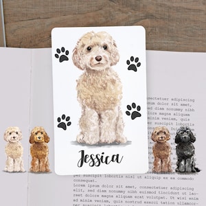 Personalised Cockapoo Dog Bookmark – Custom Name, Credit Card Size, Champagne/Golden/Brown/Black