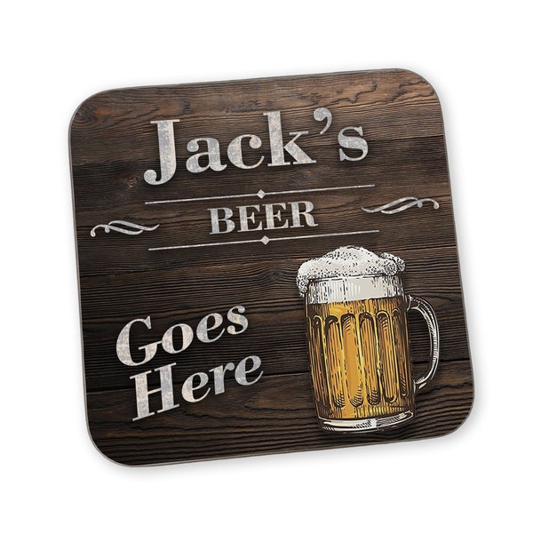 Personalised Name Rustic Beer Wooden Drinks Coaster Mat - Gift Idea, Beer Lovers, Personalized