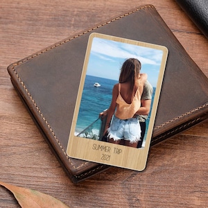 Tarjeta fotográfica de billetera Insertar efecto madera de roble, personalizado, esposa, padre, esposo, mamá, día del padre, regalos personalizados para él para ella