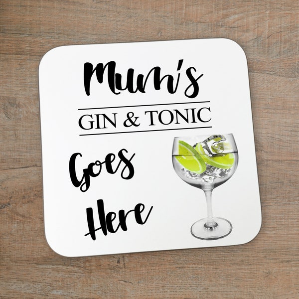 Personalised Name Gin & Tonic Wooden Drinks  Coaster Mat - Gin Gift, Gin and Tonic, Gin Lovers, Personalized