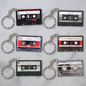 Retro Tape Cassette Keyring Key Chain/Ring  6 Types - Custom Text - Personalised / Personalized