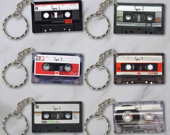 Retro Tape Cassette Keyring Key Chain/Ring  6 Types - Custom Text - Personalised / Personalized