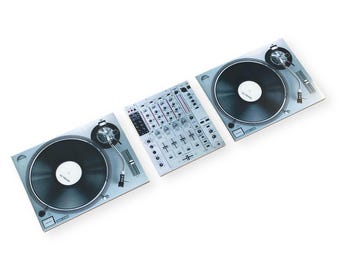 Imanes plateados para nevera con tocadiscos de DJ: juego de imanes para discos de vinilo y mezcladores / Regalo para amantes de la música