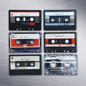 Retro Tape Cassette Fridge Magnets 6 Types - Custom Text - Personalised / Personalized