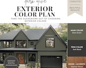 Exterior Paint Color Palette - Dark Olive, Green House Colors, Moody Exterior Paint, Black Trim Exterior, Modern House Colors