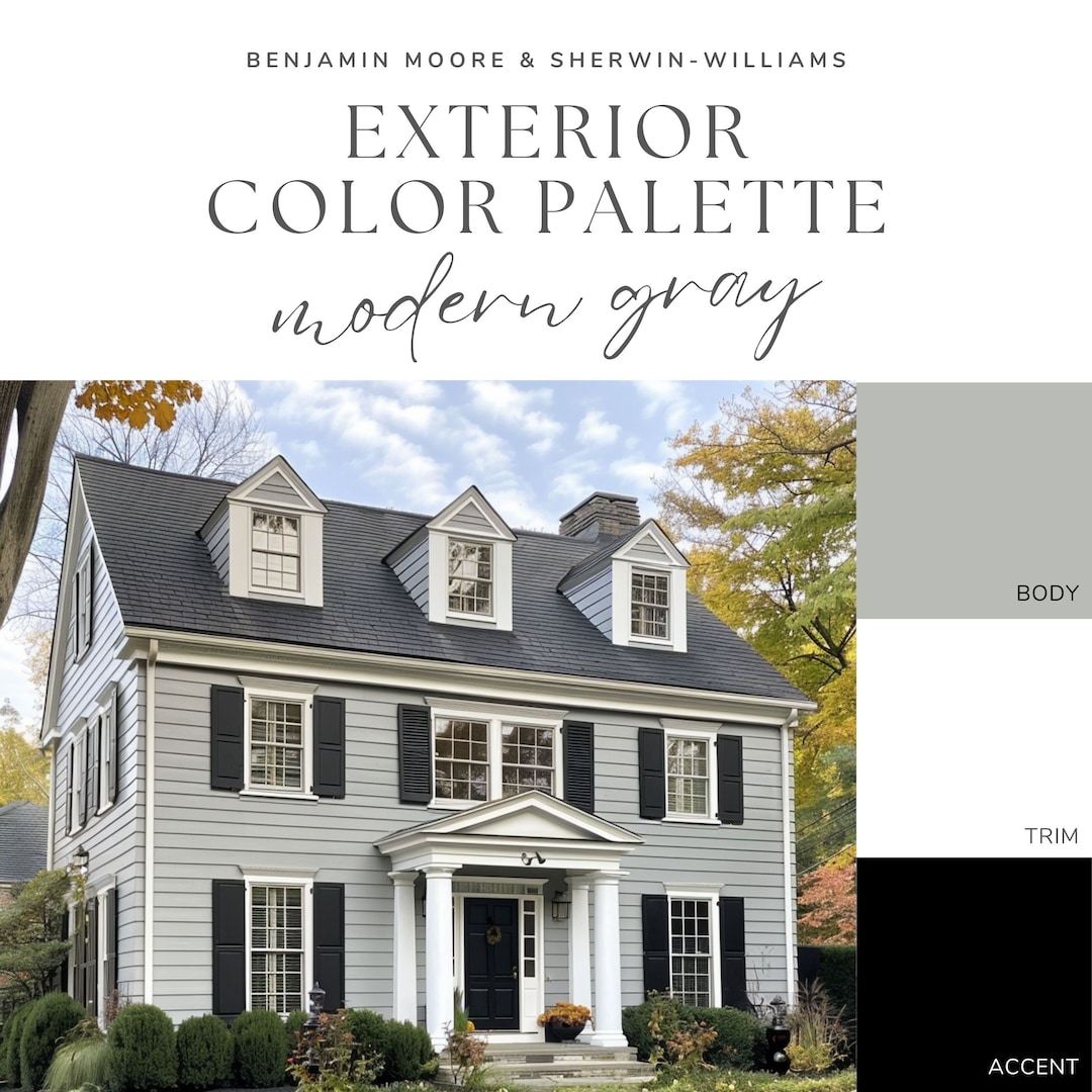 Exterior Paint Color Palette - Modern Gray - Etsy