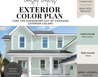 Exterior Paint Color Palette - Coastal Waters, Blue Green House Colors, Coastal Exterior Colors, Beach House Colors, Light Blue Exterior