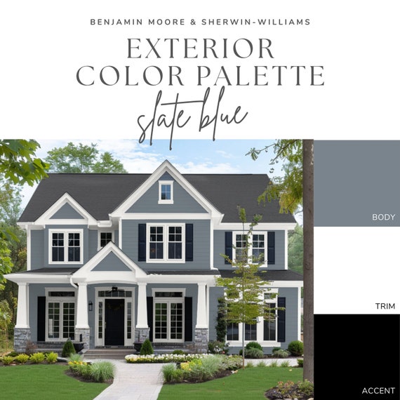 Exterior Paint Color Palette - Slate Blue, Blue Gray House Colors 