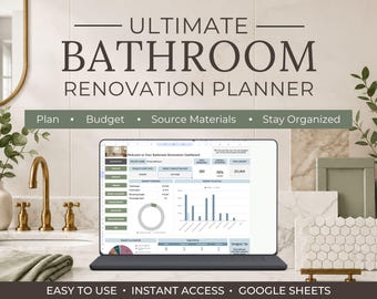 Bathroom Renovation Planner | Google Sheets Budget, Timeline, Contractor Organizer