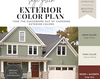 Sage Green Exterior Color Palette – Traditional House Colors (Digital Download), Green House Colors, Classic Curb Appeal