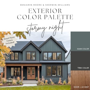Außenfarben-Farbpalette - Stürmische Nacht, dunkle Außenfarbpalette, launische Hausfarben, moderne Außenfarbenpalette